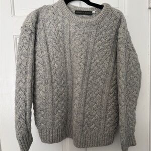 Irish Men's Classic Gray Cable Knit Sweater - 100% Wool